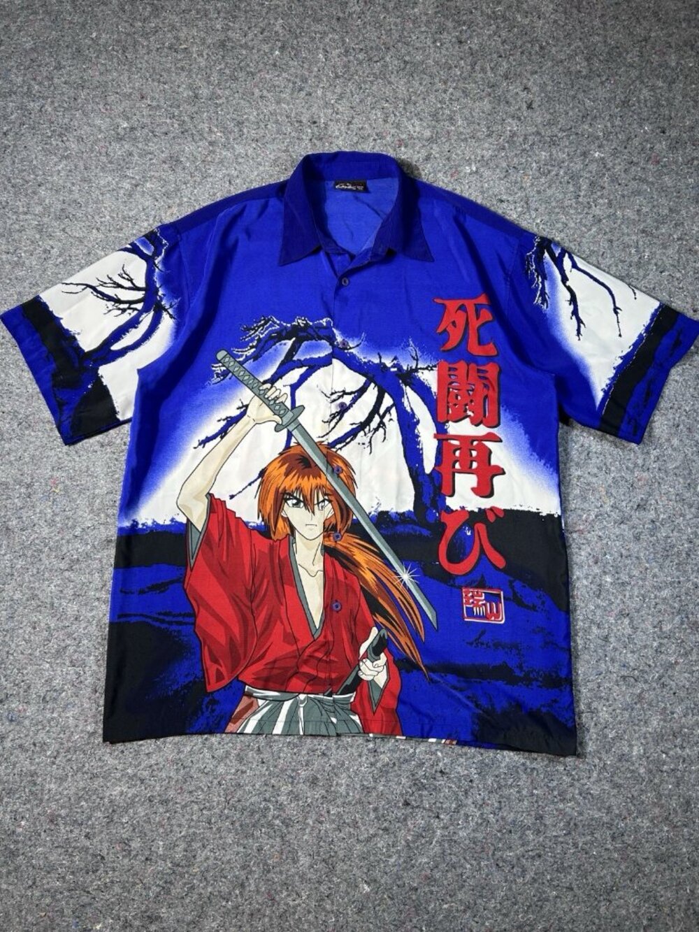 Vintage Y2K Rurouni Kenshin Samurai X Anime AOP Button Up Shirt XL